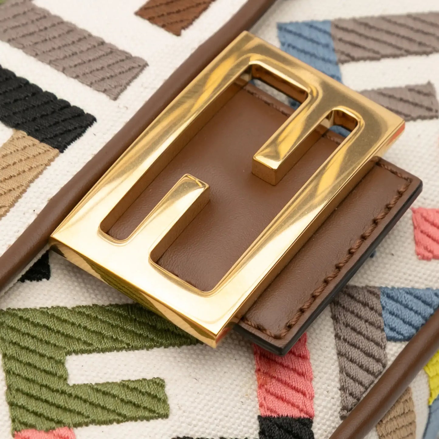 Fendi Zucca Canvas Embroidered Baguette Satchel