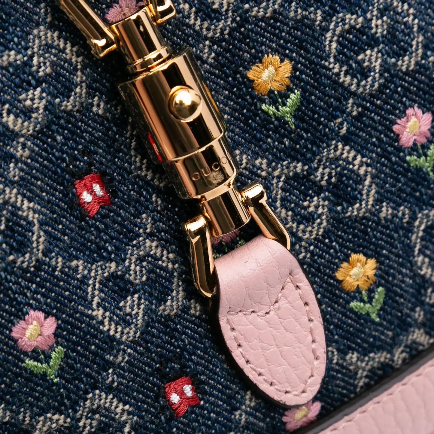 Gucci Limited Edition Mini GG Embroidered Denim Floral Jackie 1961 Crossbody