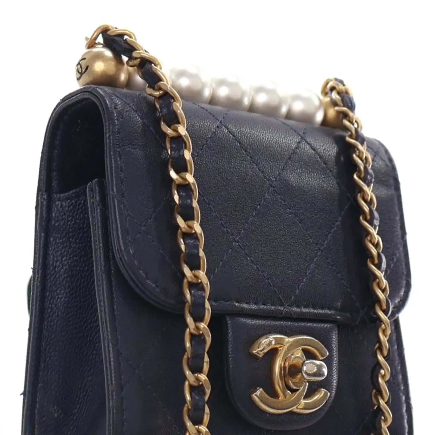 Chanel Mini Goatskin Chic Pearls Clutch On Chain