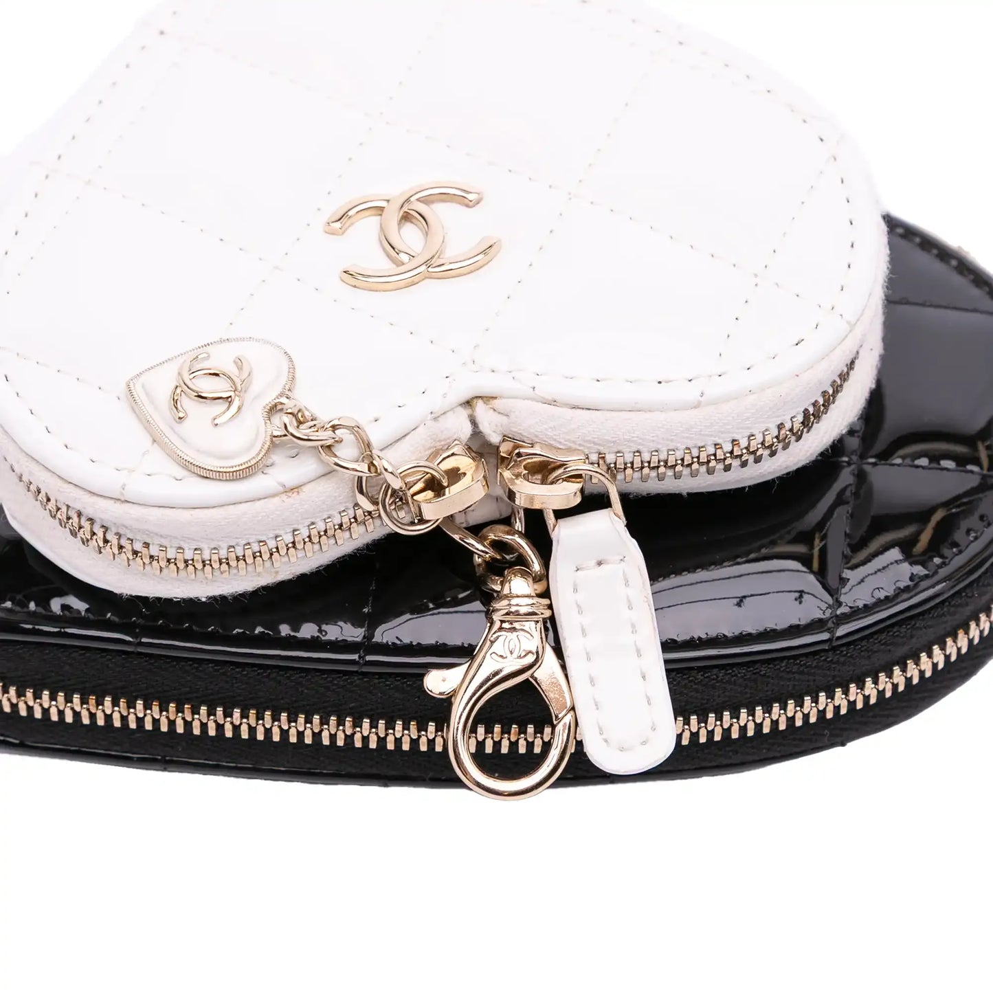 Chanel Quilted Patent Calfskin CC Heart Clutch With Chain
