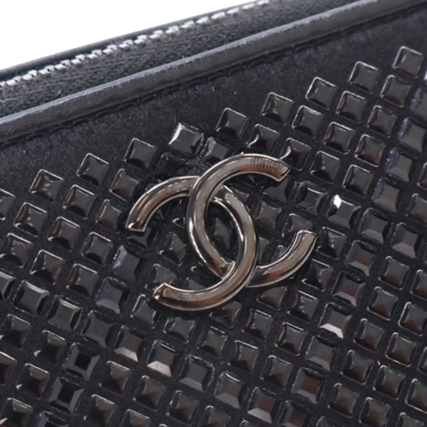 Chanel Lambskin Satin Strass Studded Clutch with Chain