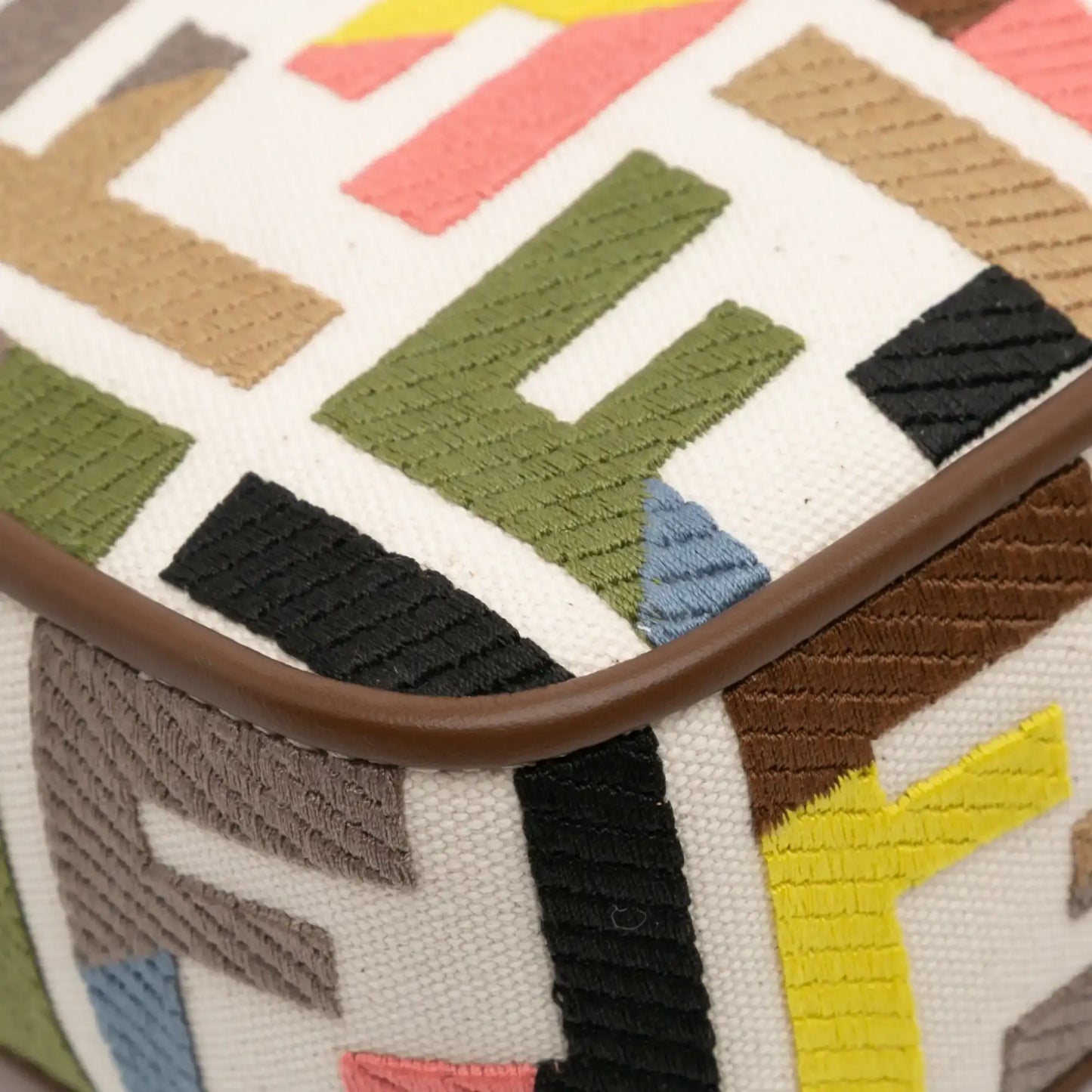 Fendi Zucca Canvas Embroidered Baguette Satchel