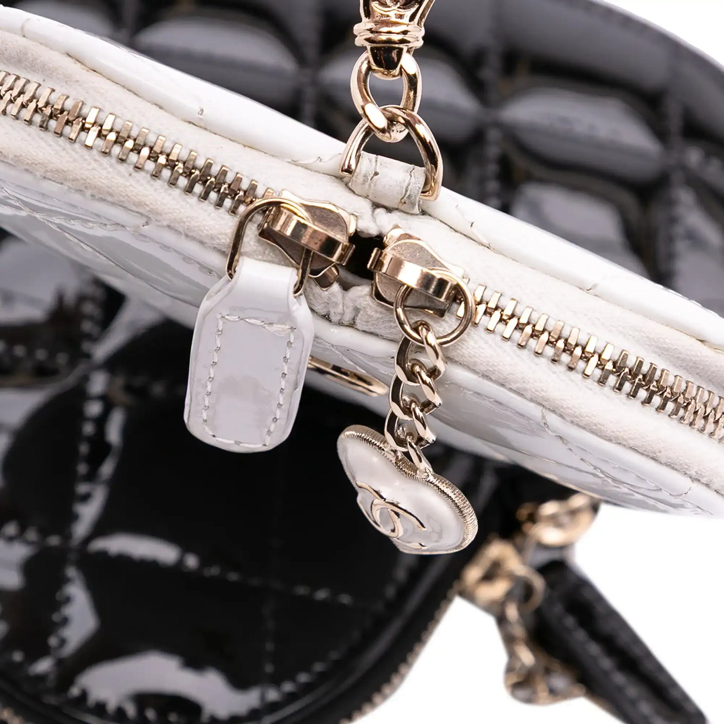 Chanel Quilted Patent Calfskin CC Heart Clutch With Chain