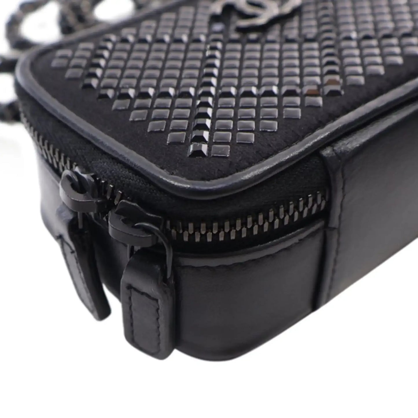 Chanel Lambskin Satin Strass Studded Clutch with Chain