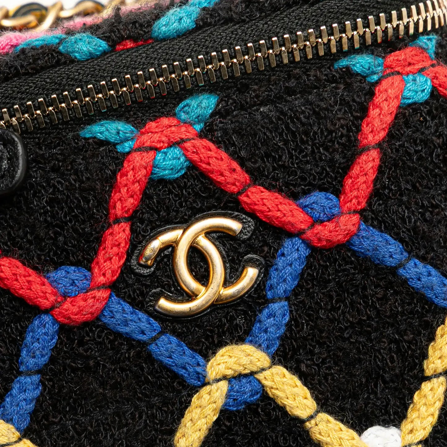 Chanel Mini Multicolor Tweed CC Pearl Crush Vanity Case with Chain