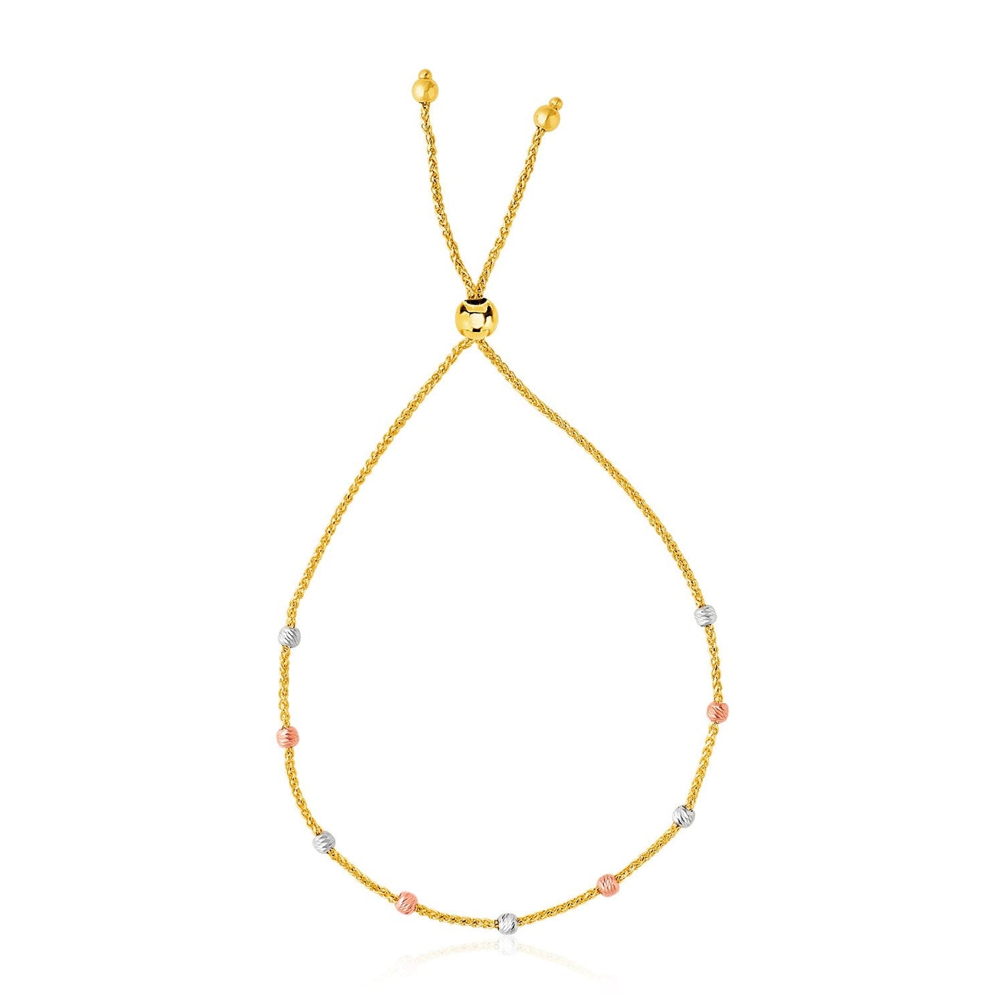 14k Tri-Color Gold Textured Bead Station Lariat Bracelet - Alexandria Jewelry & Company Beverly Hills
