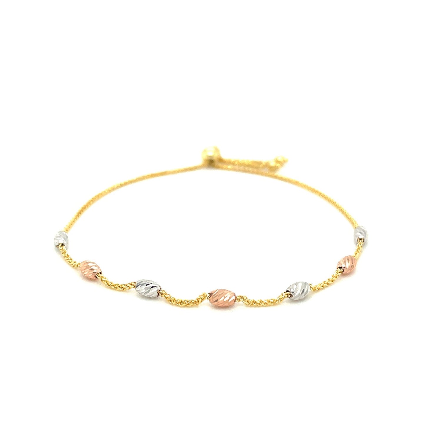 14k Tri-Color Gold Textured Oval Station Lariat Style Bracelet - Alexandria Jewelry & Company Beverly Hills