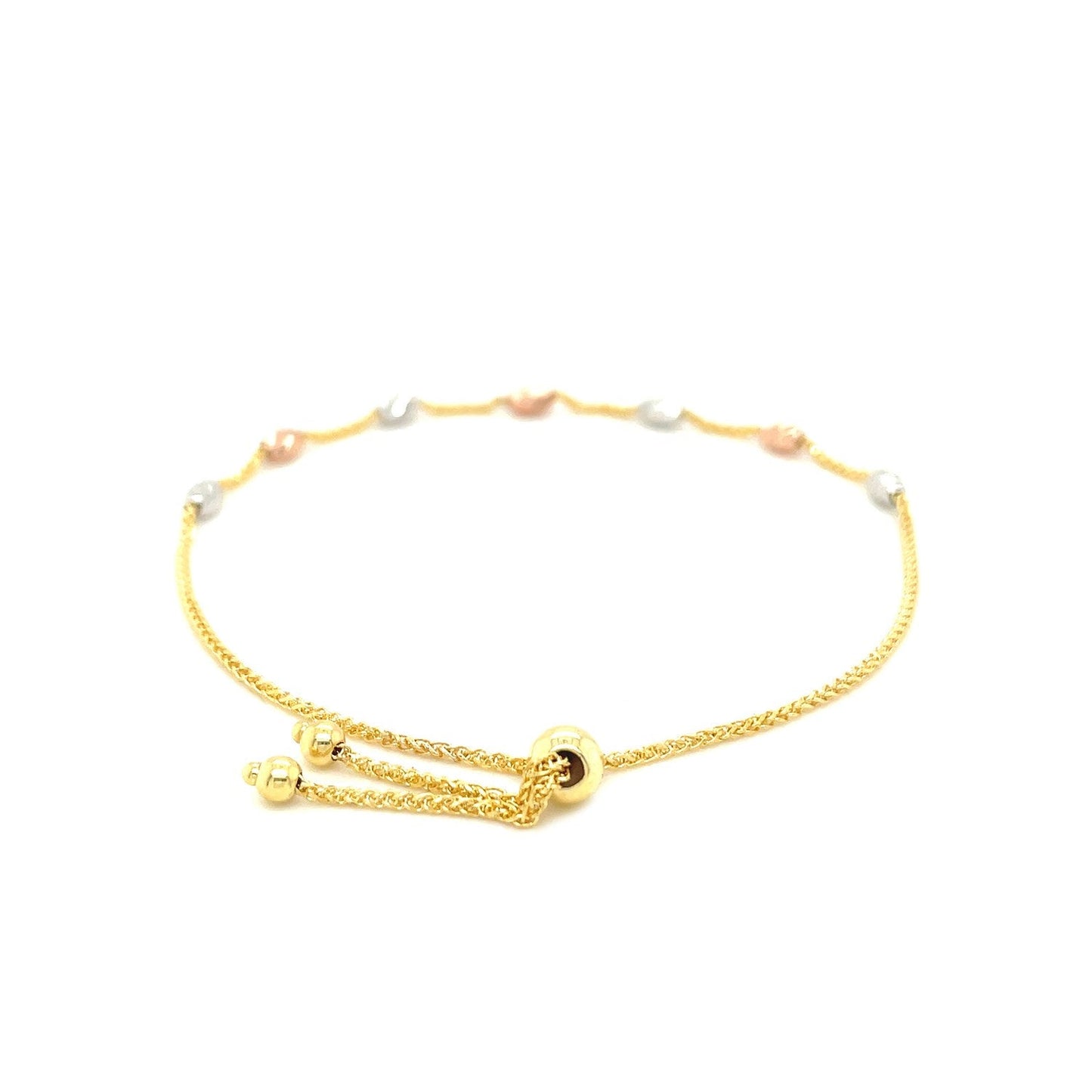 14k Tri-Color Gold Textured Oval Station Lariat Style Bracelet - Alexandria Jewelry & Company Beverly Hills