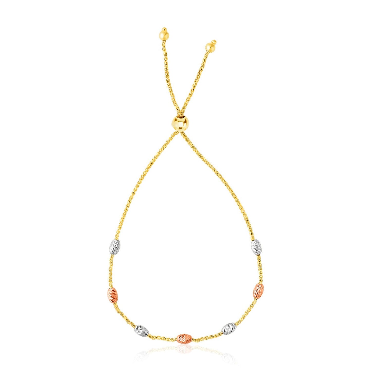 14k Tri-Color Gold Textured Oval Station Lariat Style Bracelet - Alexandria Jewelry & Company Beverly Hills