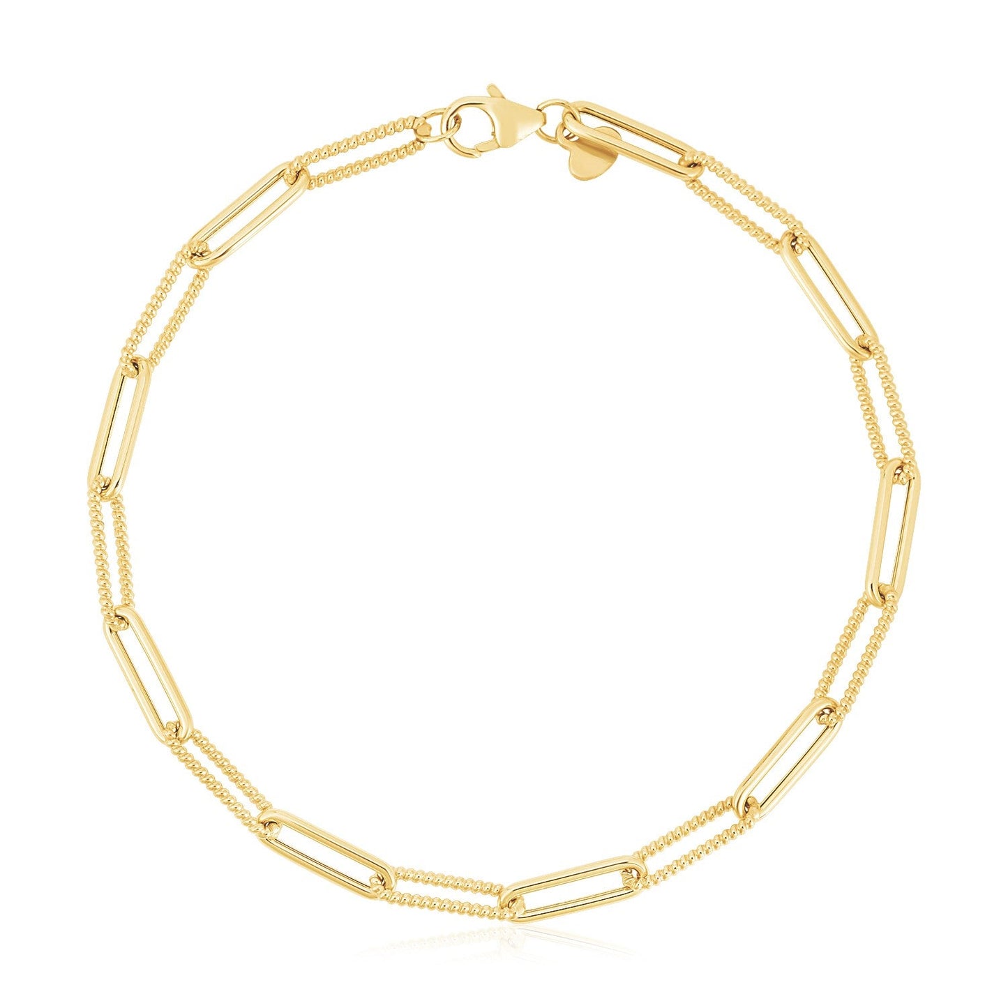 14k Yellow Gold High Polish Alternating Bead Paperclip Bracelet (3.5mm) - Alexandria Jewelry & Company Beverly Hills