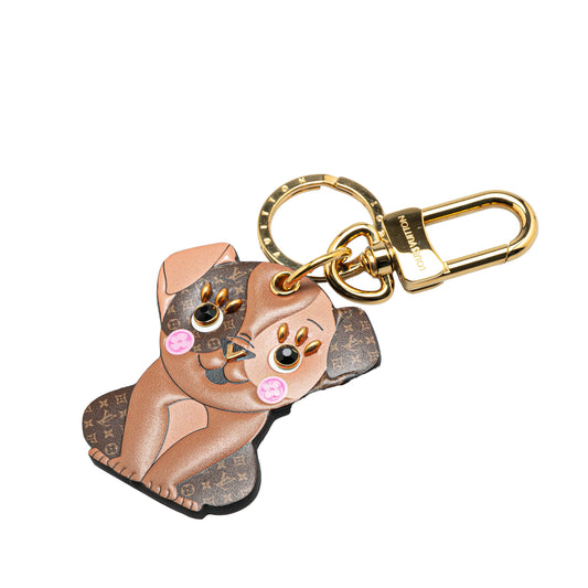Louis Vuitton Monogram and Leather Puppy Key Ring and Bag Charm