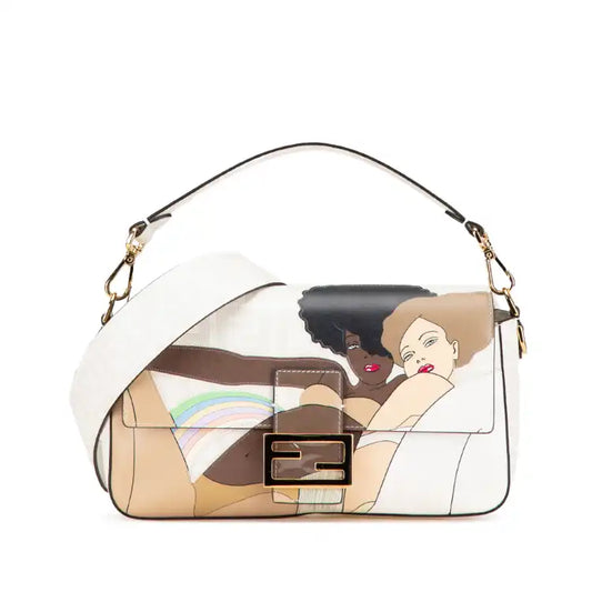 Fendi Zucca Graphic Print Coated Canvas Bikini Girls Baguette Satchel