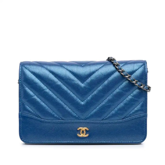 Chanel Chevron Aged Metallic Calfskin Gabrielle Wallet On Chain