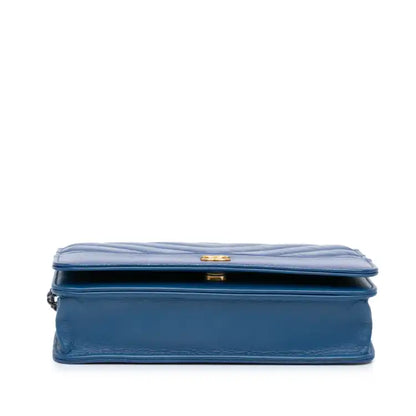 Chanel Chevron Aged Metallic Calfskin Gabrielle Wallet On Chain