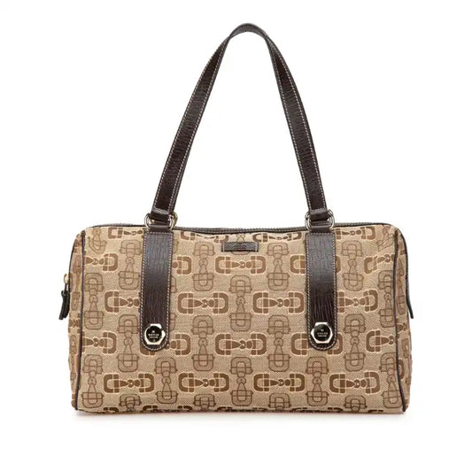 Gucci Canvas Horsebit Charmy Boston Bag