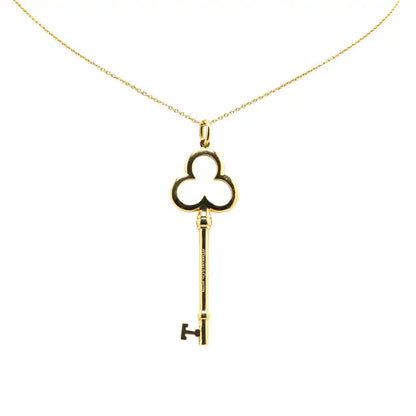 Tiffany 18K Yellow Gold Trefoil Open Key Pendant Necklace