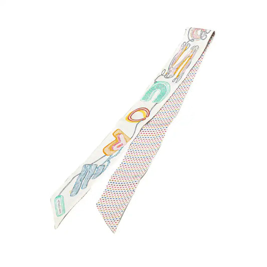 Hermès Chevaloscope Neon Embroidered Silk Twilly Scarf