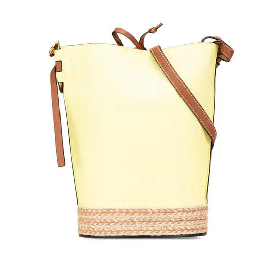 LOEWE Bicolor Calfskin and Raffia Gate Bucket Bag