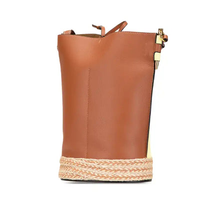 LOEWE Bicolor Calfskin and Raffia Gate Bucket Bag