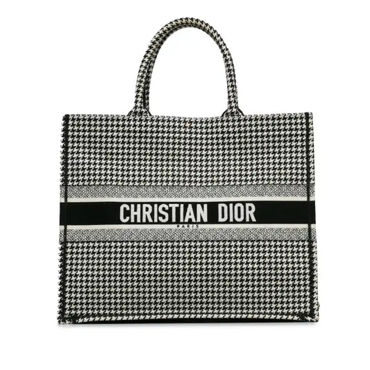 Dior Large Canvas Houndstooth Embroidered Book Tote