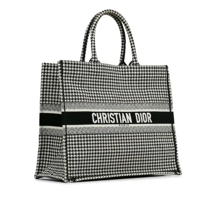 Dior Large Canvas Houndstooth Embroidered Book Tote