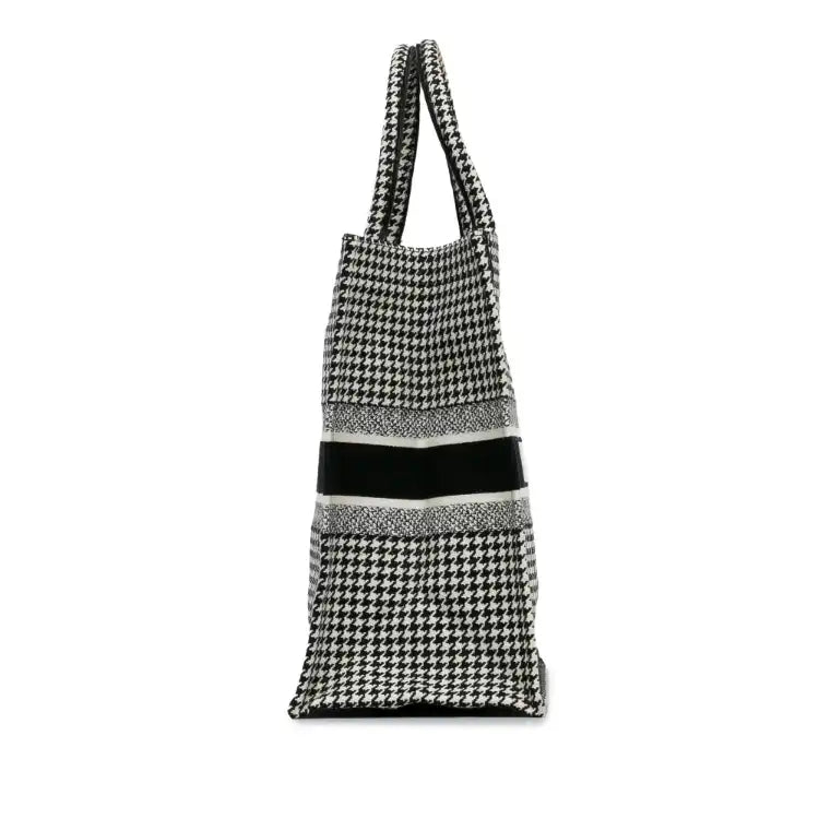 Dior Large Canvas Houndstooth Embroidered Book Tote