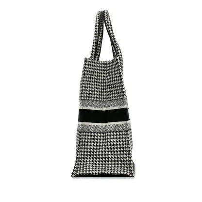 Dior Large Canvas Houndstooth Embroidered Book Tote