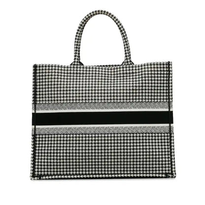 Dior Large Canvas Houndstooth Embroidered Book Tote