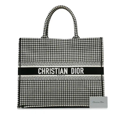 Dior Large Canvas Houndstooth Embroidered Book Tote