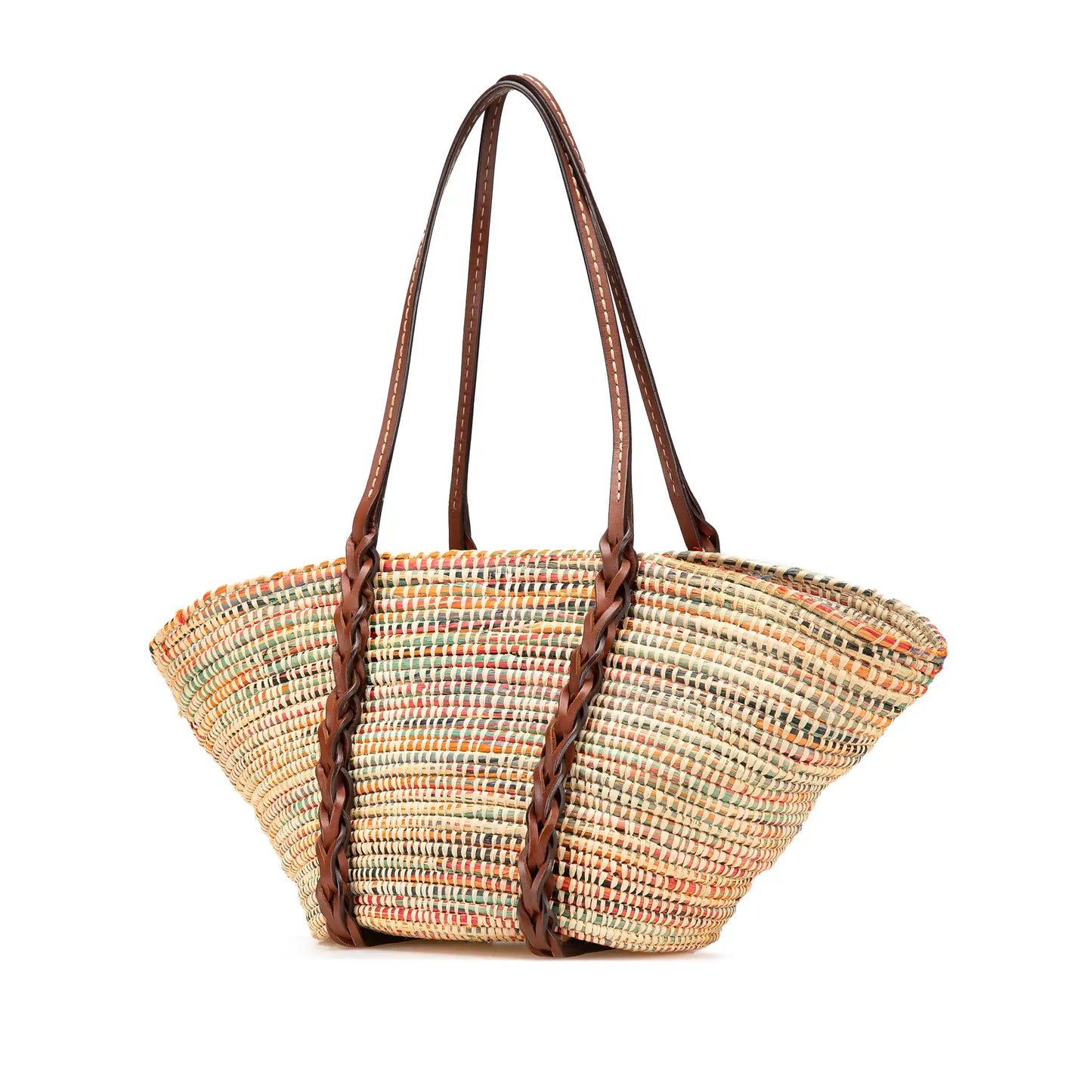 Prada Vitello Trimmed Raffia Paglia Basket Bag