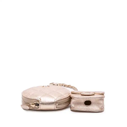 Chanel Metallic Quilted Lambskin Round Clip On Coin Purse Airpods Case