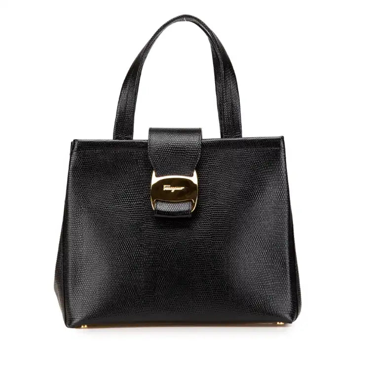 Ferragamo Embossed Lizard Leather Vara Bow Handbag