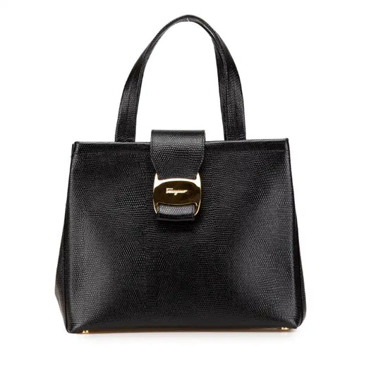 Ferragamo Embossed Lizard Leather Vara Bow Handbag