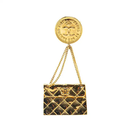 Chanel Gold Plated CC Quilted Flap Bag Brooch