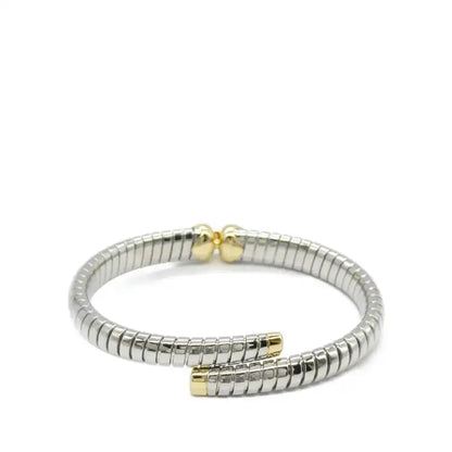 Bvlgari Stainless Steel and 18K Yellow Gold Tubogas Hearts Open Flex Bangle