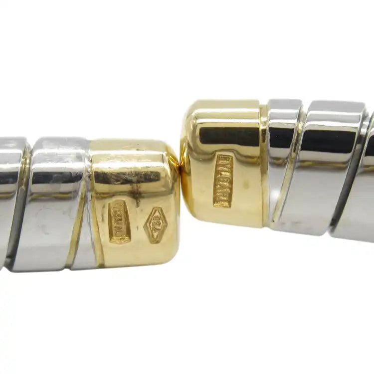 Bvlgari Stainless Steel and 18K Yellow Gold Tubogas Hearts Open Flex Bangle