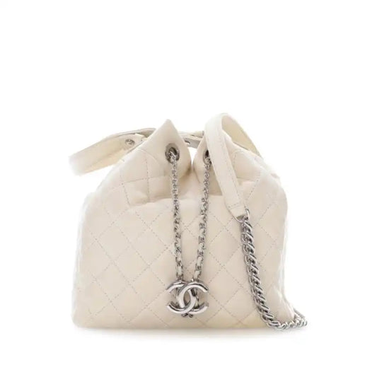 Chanel Small Quilted Caviar Flat Drawstring Chain Bucket Bag