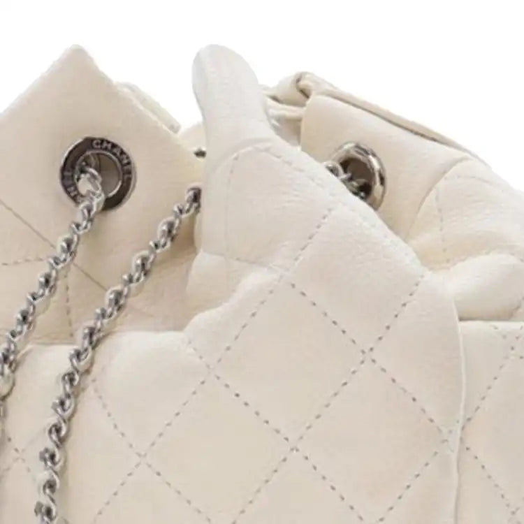 Chanel Small Quilted Caviar Flat Drawstring Chain Bucket Bag