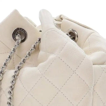 Chanel Small Quilted Caviar Flat Drawstring Chain Bucket Bag