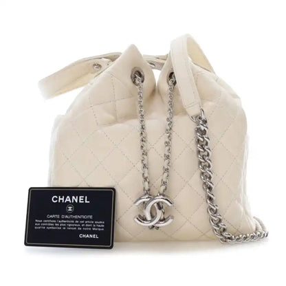 Chanel Small Quilted Caviar Flat Drawstring Chain Bucket Bag