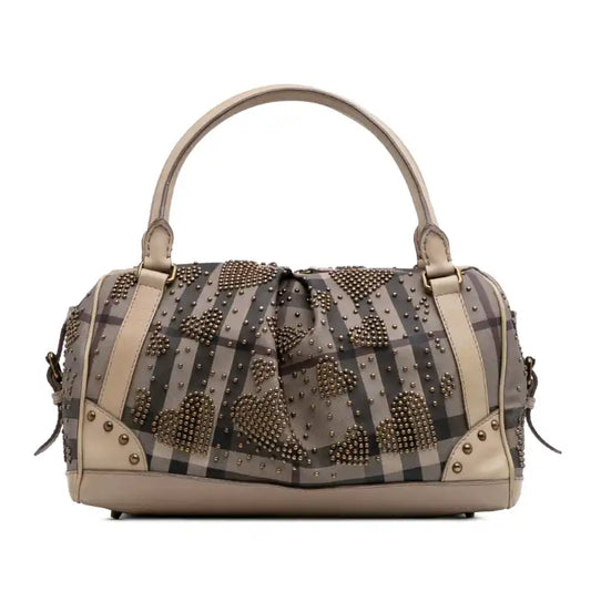 Burberry Smoke Check Coated Canvas Studded Heart Boston Bag