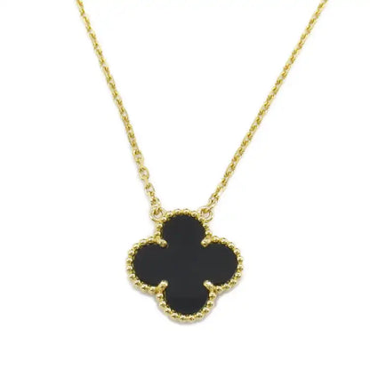 van cleef and arpels 18K Yellow Gold and Onyx Vintage Alhambra Pendant Necklace