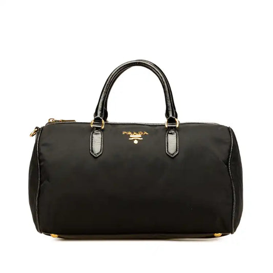 Prada Vernice Trimmed Tessuto Boston Bag