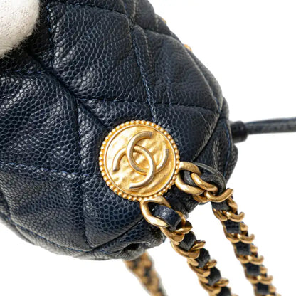 Chanel Mini Quilted Caviar Medallion Charms Drawstring Bucket Bag