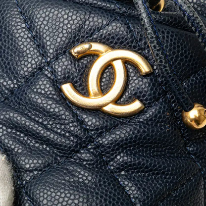 Chanel Mini Quilted Caviar Medallion Charms Drawstring Bucket Bag