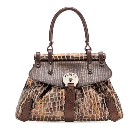 Fendi Small Croc Effect Canvas Magic Handbag