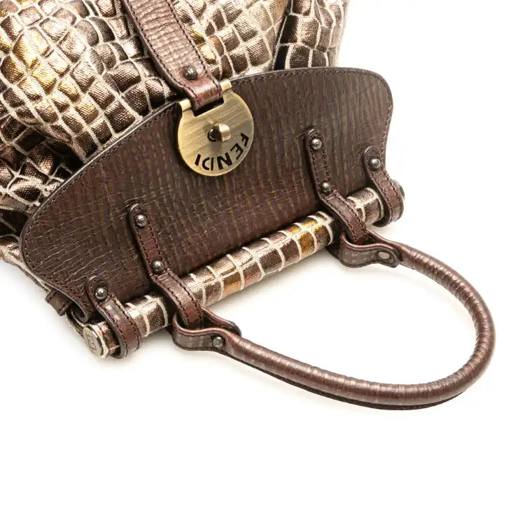 Fendi Small Croc Effect Canvas Magic Handbag