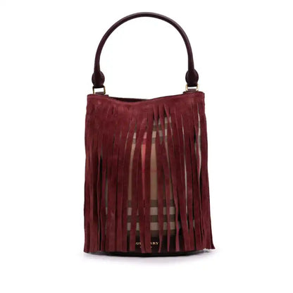 Burberry House Check Canvas and Suede Fringe Bucket Bag