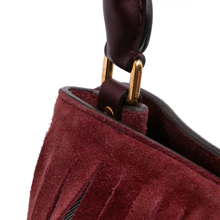 Burberry House Check Canvas and Suede Fringe Bucket Bag