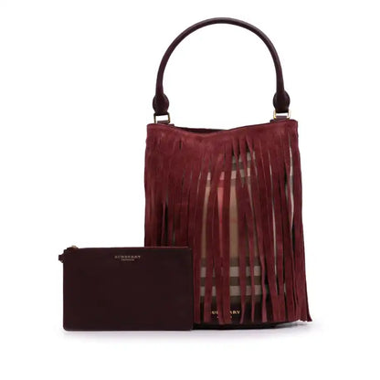 Burberry House Check Canvas and Suede Fringe Bucket Bag